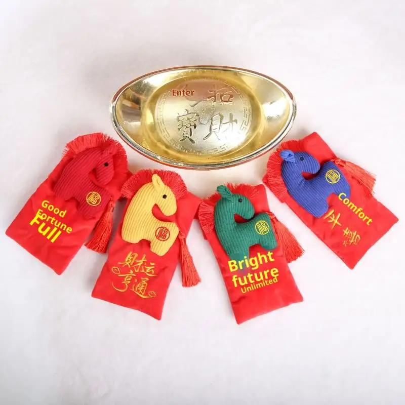 1 قطعة 2026 تمائم ألعاب من نسيج مخملي السنة الجديدة محشوة الحيوان المهر لعبة الصينية هونغ باو الحيوانات المحشوة سنة الحصان