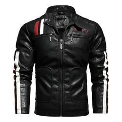 Autumn Winter Color Block Patchwork Faux Leather Jacket Men's Racing Clothing Cold-proof Motorcycle Pu Leather Jackets Plus Size