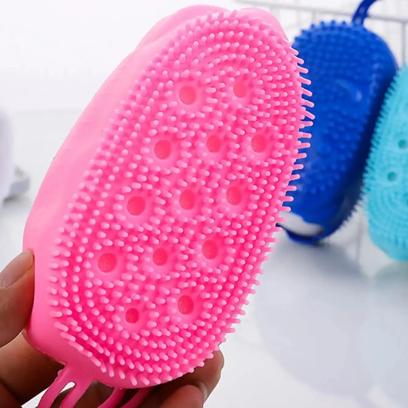 1pc-Silicone Body  Shower Scrub Sponge Bubble Bath Brush Massager Skin Cleaner Cleaning Pad Bathroom Accessories