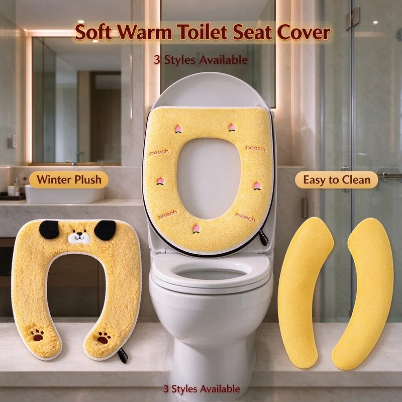 Soft Warm Winter Toilet Seat Cover Cute Cartoon Plush Toilet Cushion Washable Non-slip Bathroom Toilet Pad for Home Toilet Decor