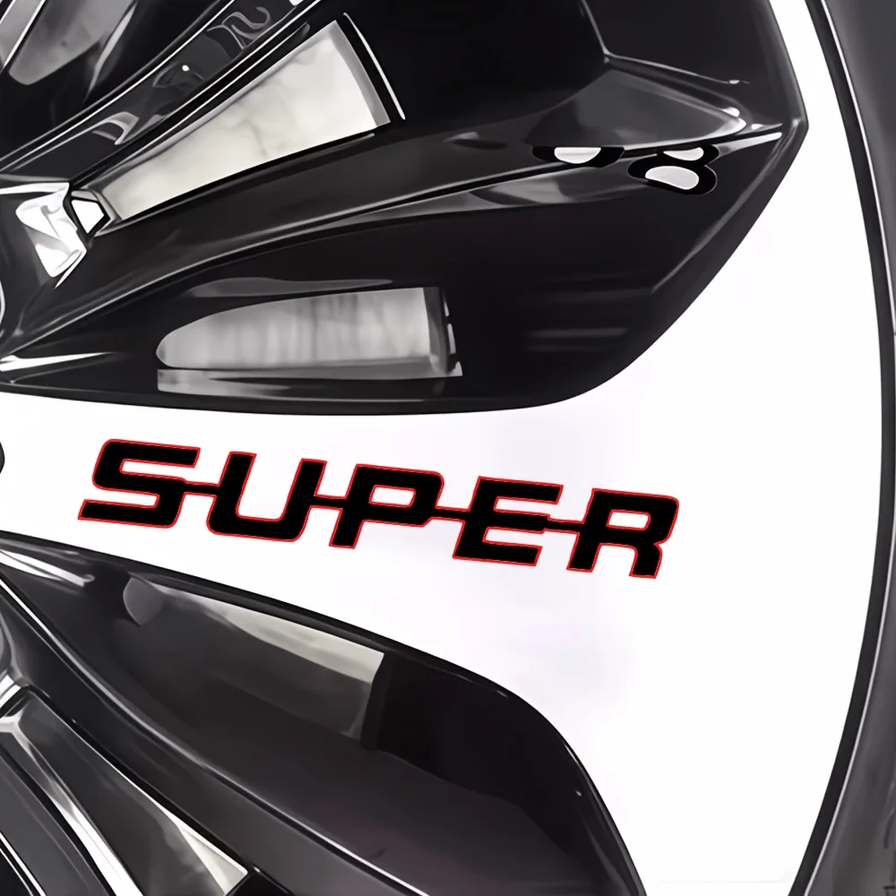 4Pcs 2D Flat SUPER Letter Vinyl Stickers, Shiny Decals for Car Motorcycle Wheel Rim Helmet Sport Exterior Decor