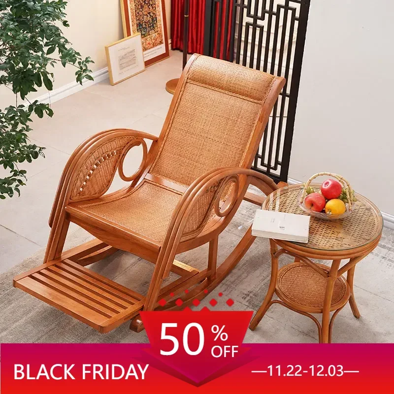 Natural Rattan Rocking Chair Furniture Adults' Home Special Elderly Siesta Rattan Chair Mueble Para El Hogar Wooden Rattan Chair