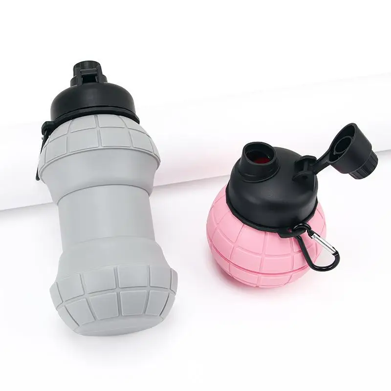 New 1Pcs Portable 500ml Large Capacity Kettle Grenade-Shaped Silicone Collapsible Water Cup For Sports Outdoor Hiking And Travel