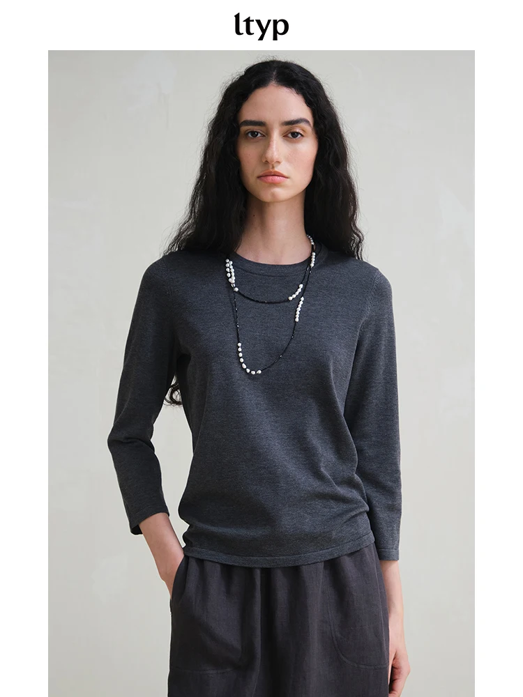 

Lp Silk Linen Cotton Knitted T-irt mat Color 3/4 Sve Base irt Top for Women Spring Season Commute Sle