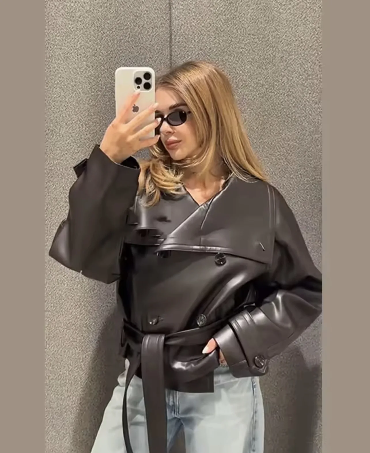 2025 nieuwe herfst winter mode leren jas streetwear vintage geregen leren jassen dames casual korte mouw met lange mouwen