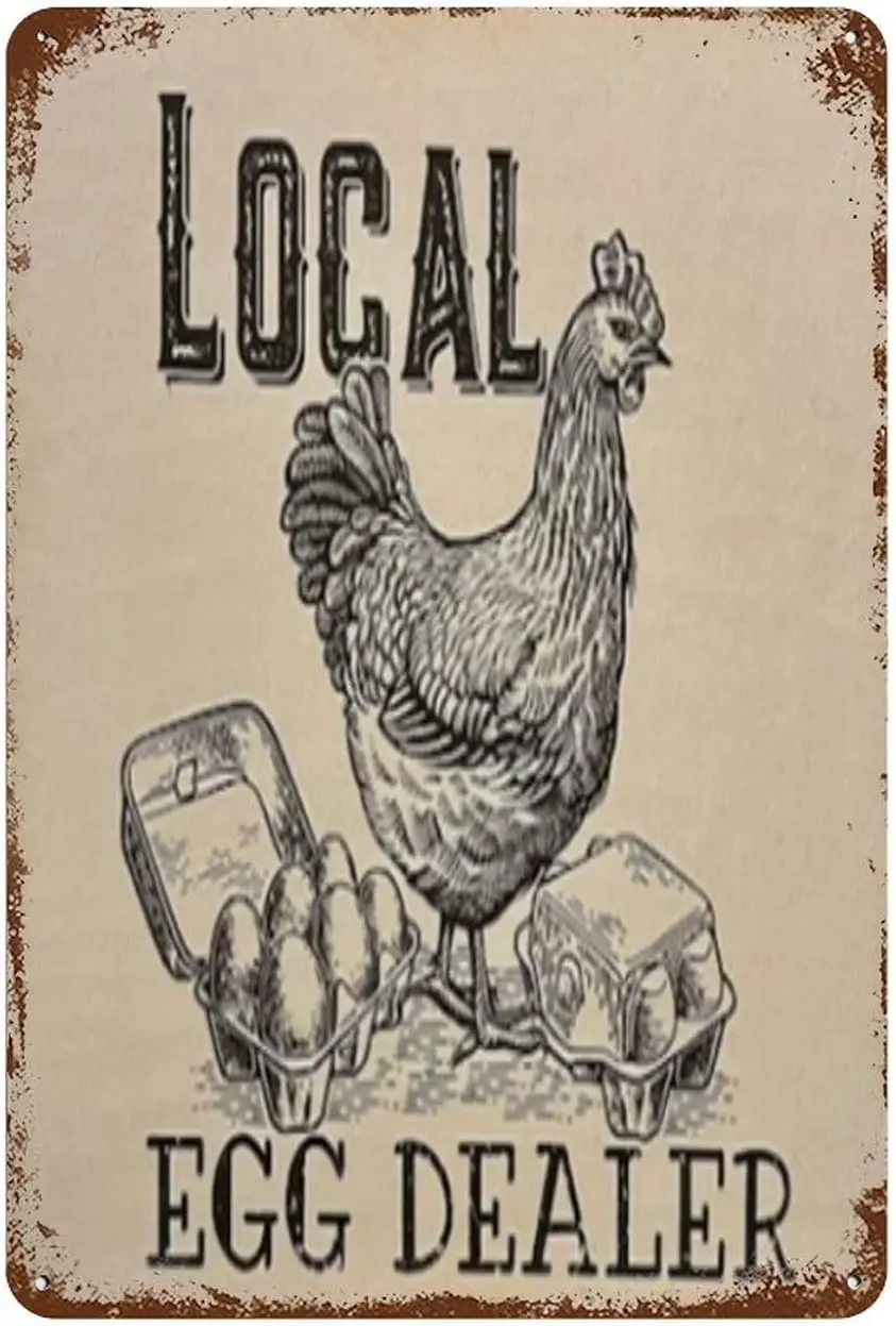 Nufar Decorative Sign, Local Egg Dealer, Rustic Animal Tin Sign, , Wall Mount, Perfect for Home, Bar, Restaurant, Gift