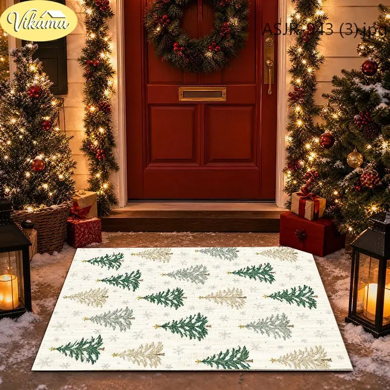 VIKAMA Christmas Gold Green Christmas Tree Area Rug Non Slip Soft Floor Mat for Nursery Kids Room Holiday Home Decor