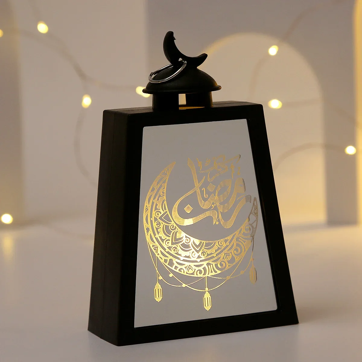 Ramadan led lanterna luzes eid mubarak presentes trapézio plástico decorações de vidro para casa mesa parede eid peças centrais decoração