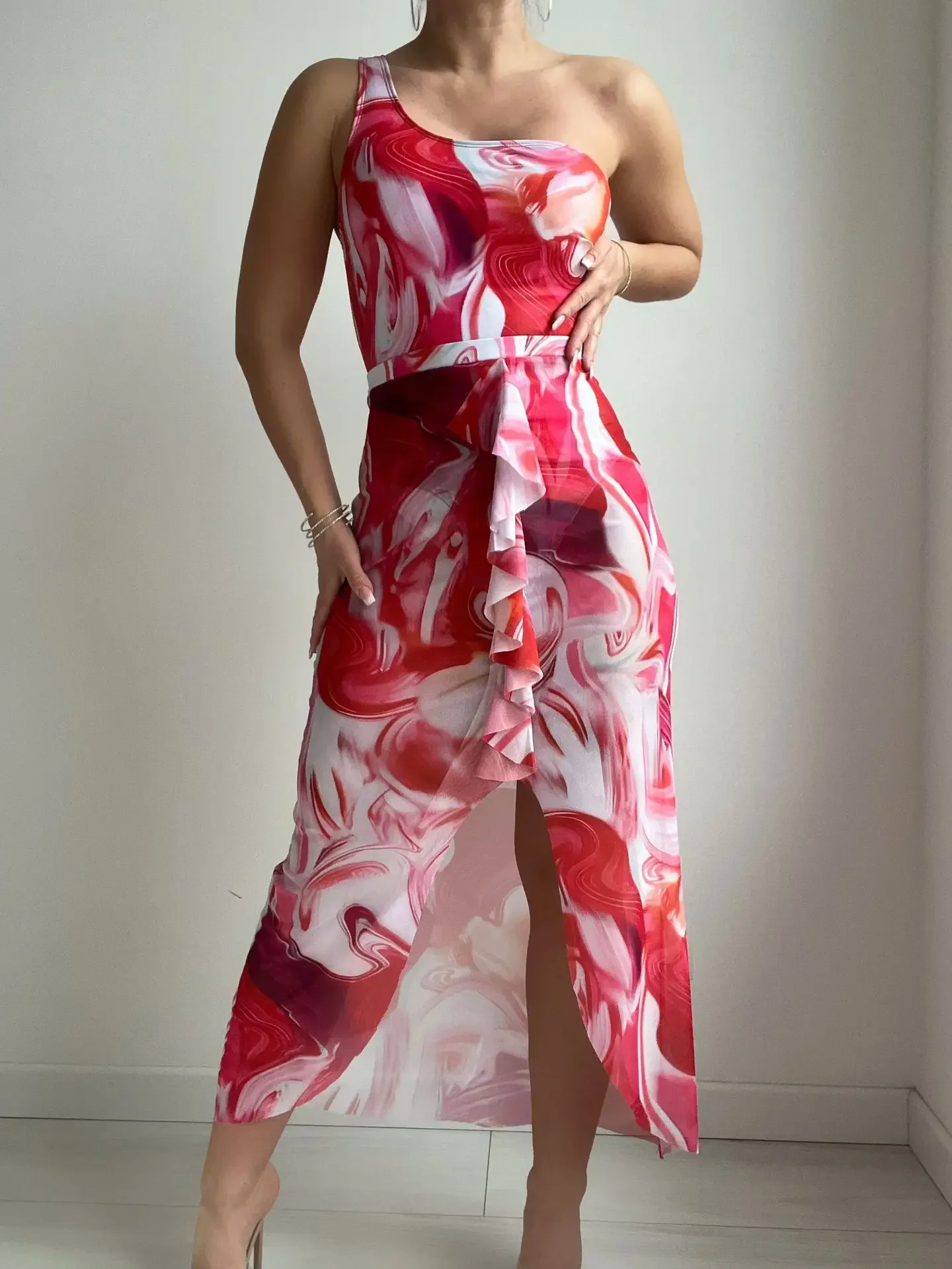 Set di due pezzi per costume da bagno intero con protezione solare alla moda di colore psichedelico di vendita caldo europeo e americano