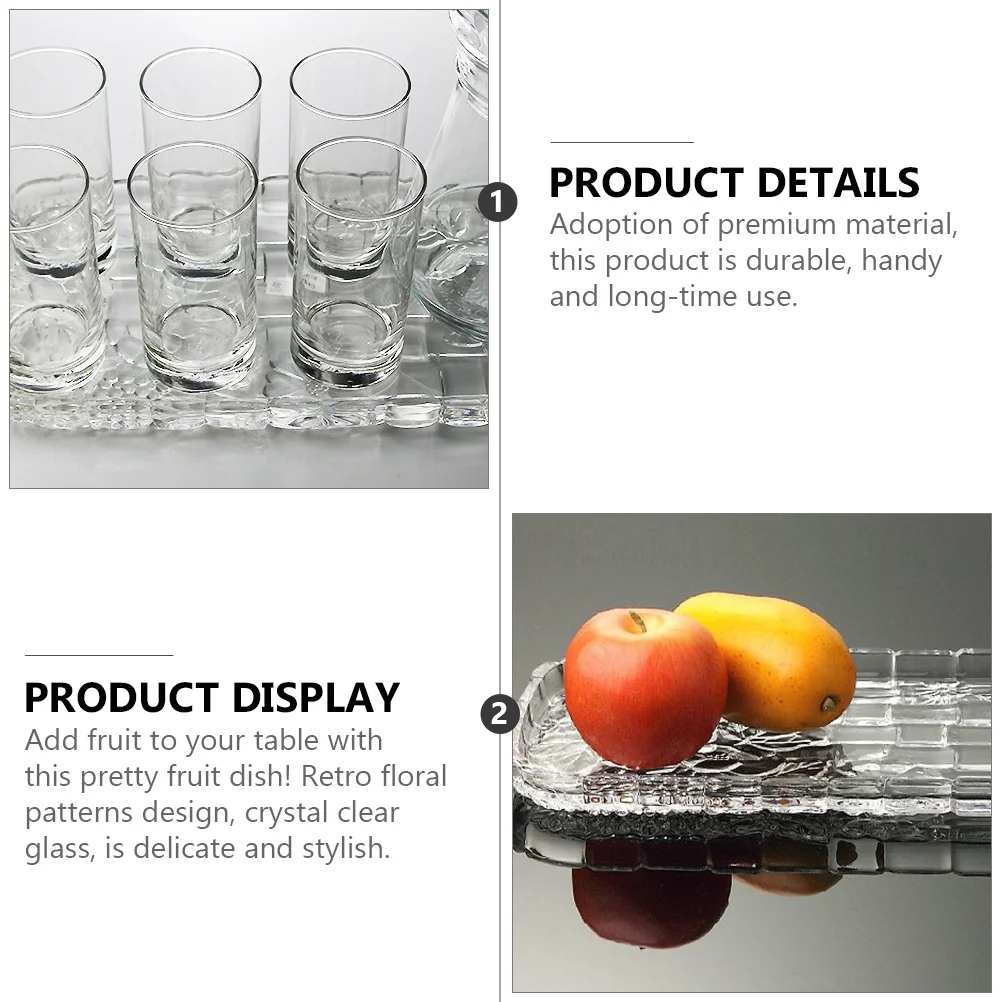 

1Pcs Rectangular Glass Fruit Tray Vintage Floral Design Household Food Storage Plate for Kitchen Dining Table