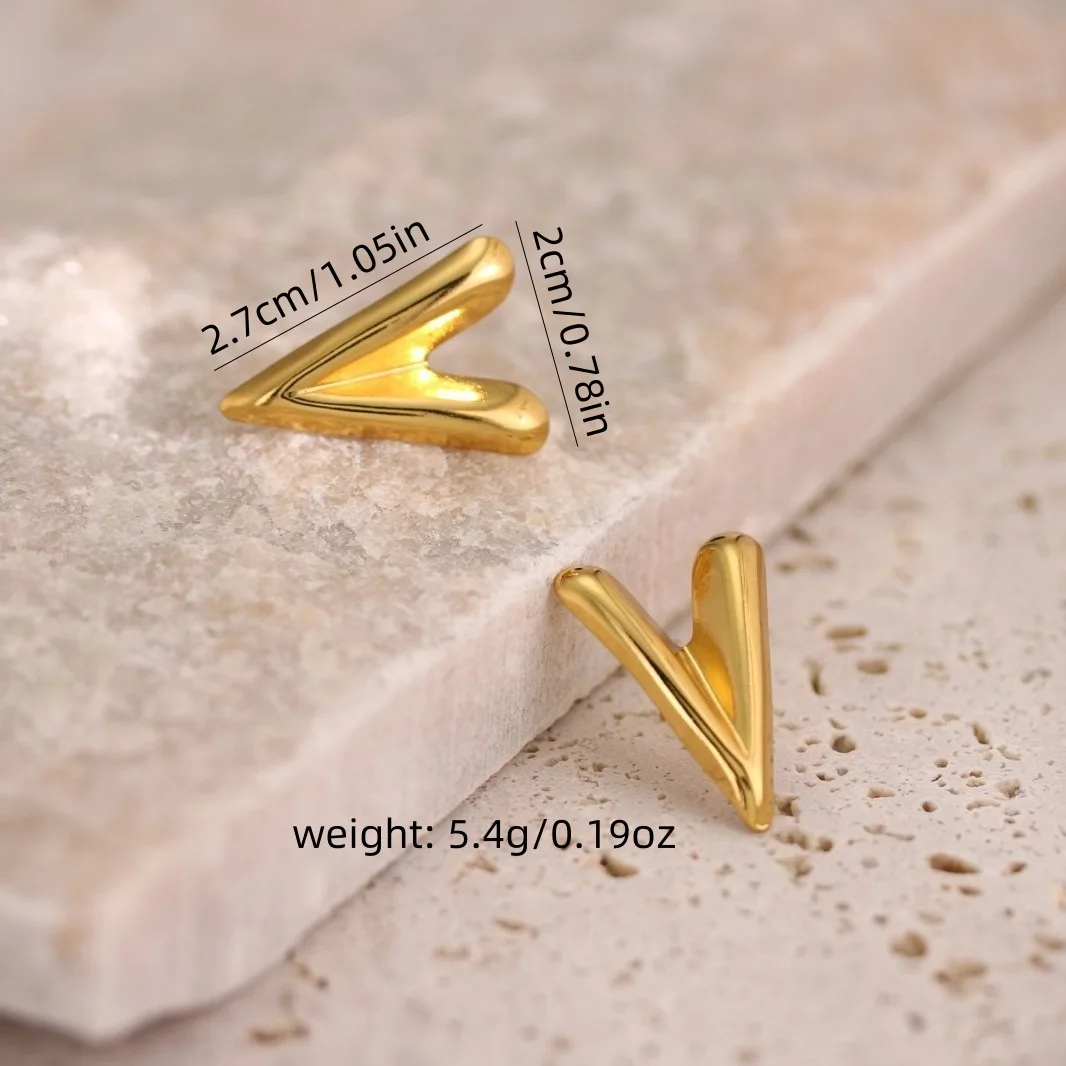 Gold Color Smooth Surface Love Heart Shaped Stud Earrings Women Minimalist Fashion Girl Wedding Bridal Jewelry