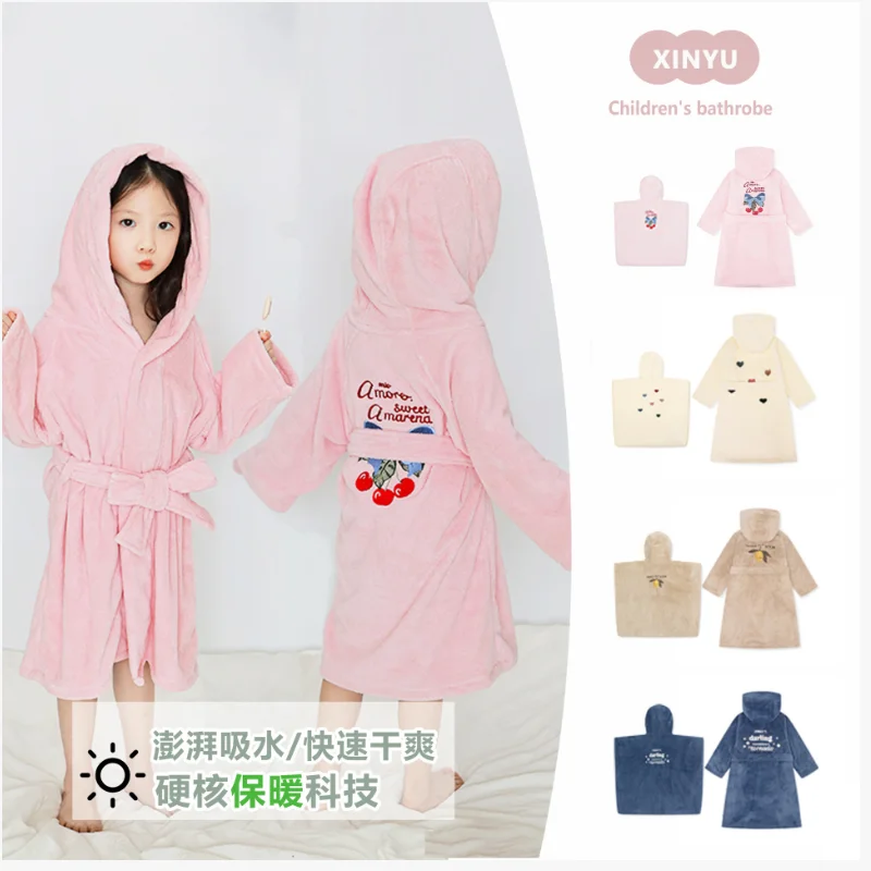 Children's Bathrobe 2025 Fall/Winter New Arrival Cartoon Fashion Coral Fleece Absorbent Boys Girls Bathrobe Quick-Dry Baby Towel