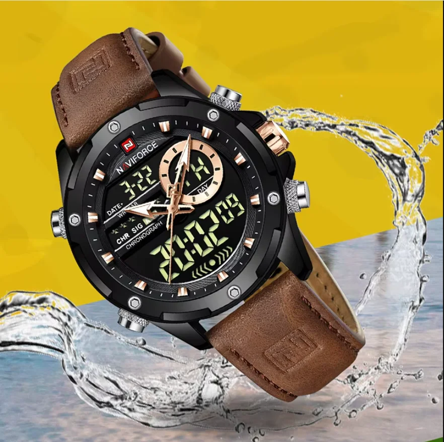 New NAVIFORCE Men Watches Quartz Chronograph Business Genuine Leather Luxury Brand Luminous Wristwatch Analog Digital Male Clock view 6