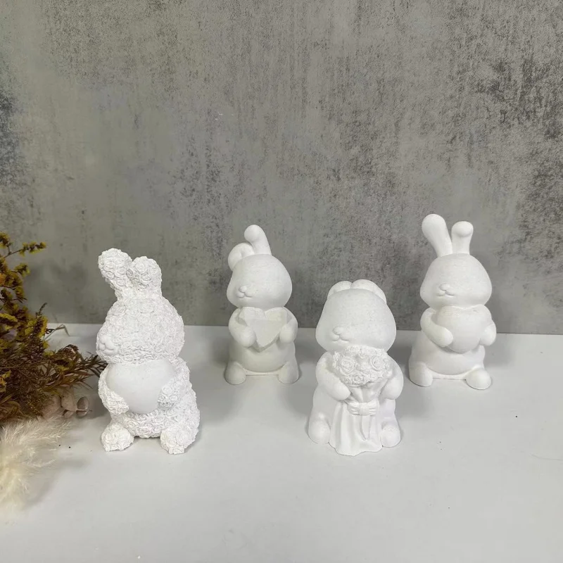 Cute Cartoon Love Rabbit Candle Mould Flower Rabbit Aromatherapy Candle Plaster Decoration Mold