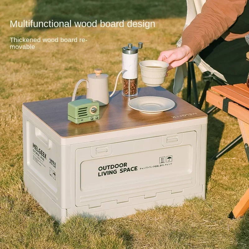 Outdoor Camping Storage Box Side Door Camping Wooden Lid Folding Box Car Trunk Storage Box Sundries Storage Box