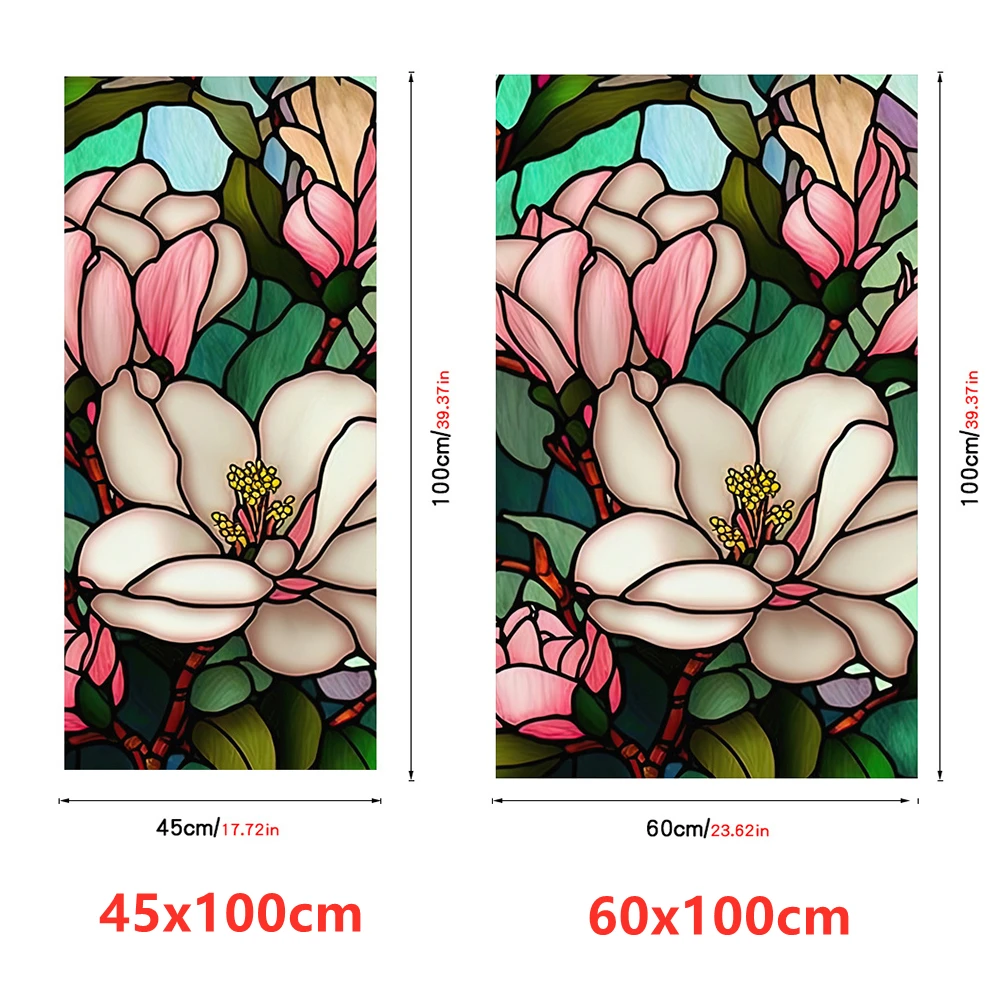 Colorful Retro Flower Birds Window Glass Electrostatic Stickers Removable Window Privacy Stained Decorative Film for Home Office