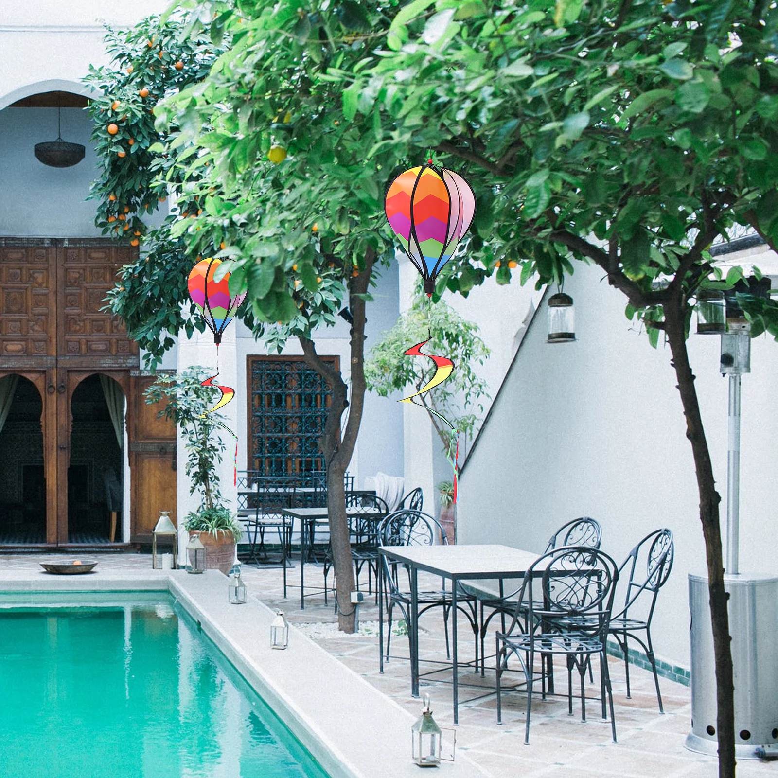 

1Pcs Rainbow Hot Air Balloon Pendant Uv Resistant Unfading Colors Outdoor Hanging Ornament Party Favor Hot Air Balloon Pendant