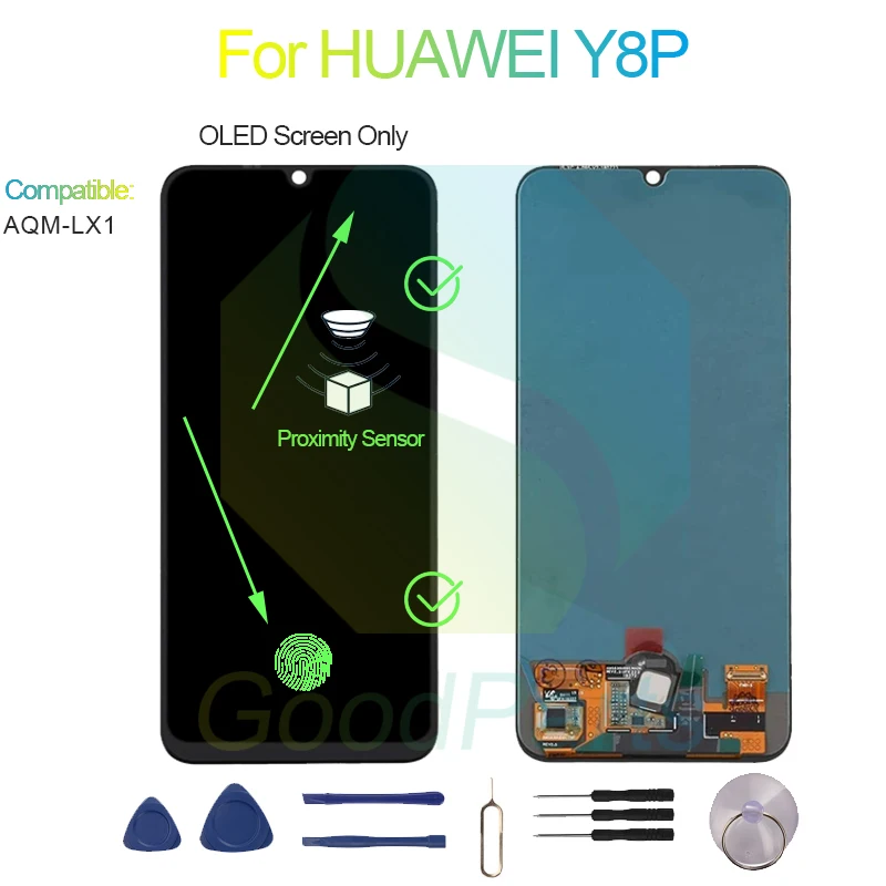 Pengganti layar tampilan layar untuk HUAWEI Y8P, 2400*1080 AQM-LX1 Y8P LCD rakitan Digitizer sentuh