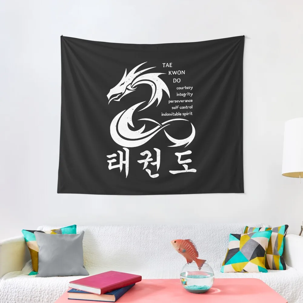 

Martial Arts Dragon with Korean Taekwondo Symbols and 5 TKD Tenets Tapestry Funny Decoration For Rooms Tapestry