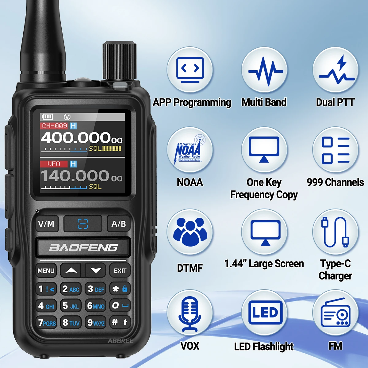Baofeng UV-5R Mini Walkie Talkie NOAA Bluetooth Programming USB-C Charging AM Wireless Copy Frequency Full Band FM Two Way Radio