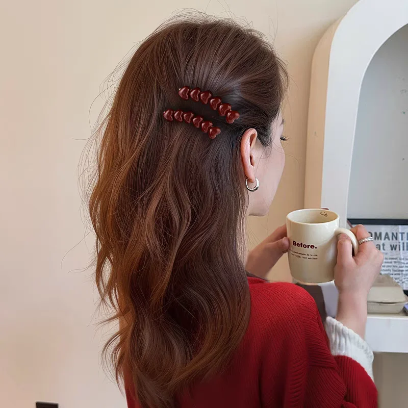 1 пара милых зажимов в виде утконоса, красное сердце, изогнутая заколка, 1 шт., для боковой челки, нежная фиксация, офисный свадебный подарок