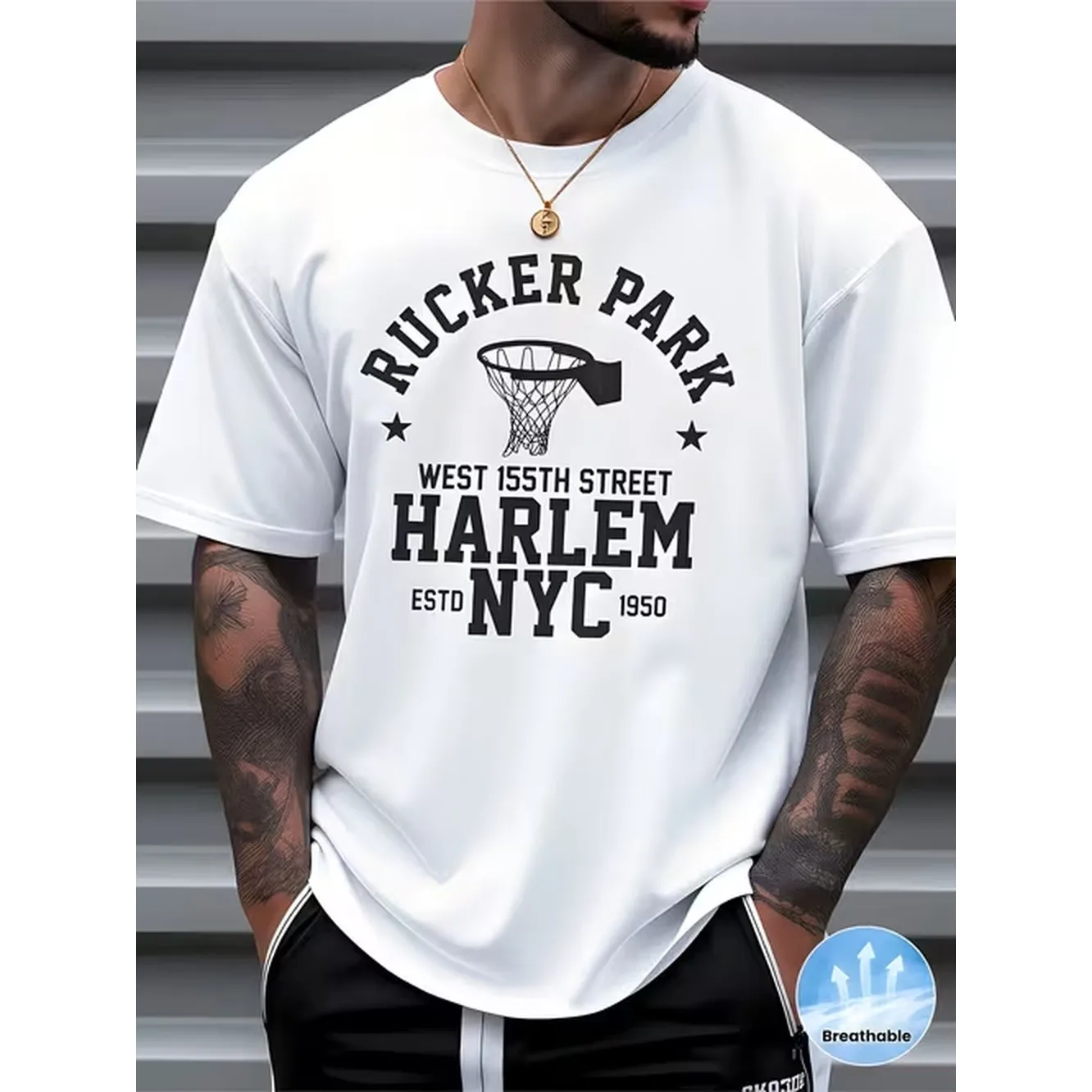 Mens Vintage Harlem Nyc 1950 Basketball Graphic T Shirt 100 Cotton Loose Fit Casual With Park Retro Print Breathable Summer Outdoor Shirt Basketball Shirt Casual Attire Street Comfortable Wear Urban Fashion Soft Material Print Top