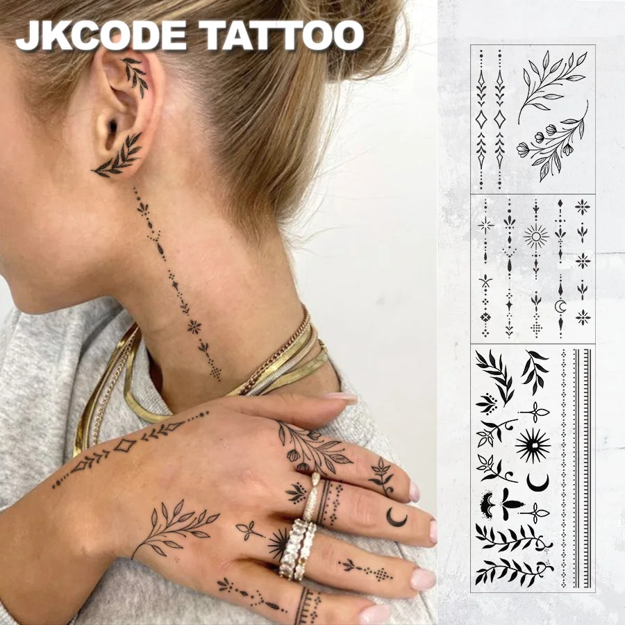 Finger Tattoo- Minimalist Design Ramadan Tattoos- New Moon, Leaves, Stars, Flowers, Plant Tattoos- Tattoo Set, Long-Lasting and Waterproof- Elegant Durable Tattoo Stickers Body Art for 3-5 Days