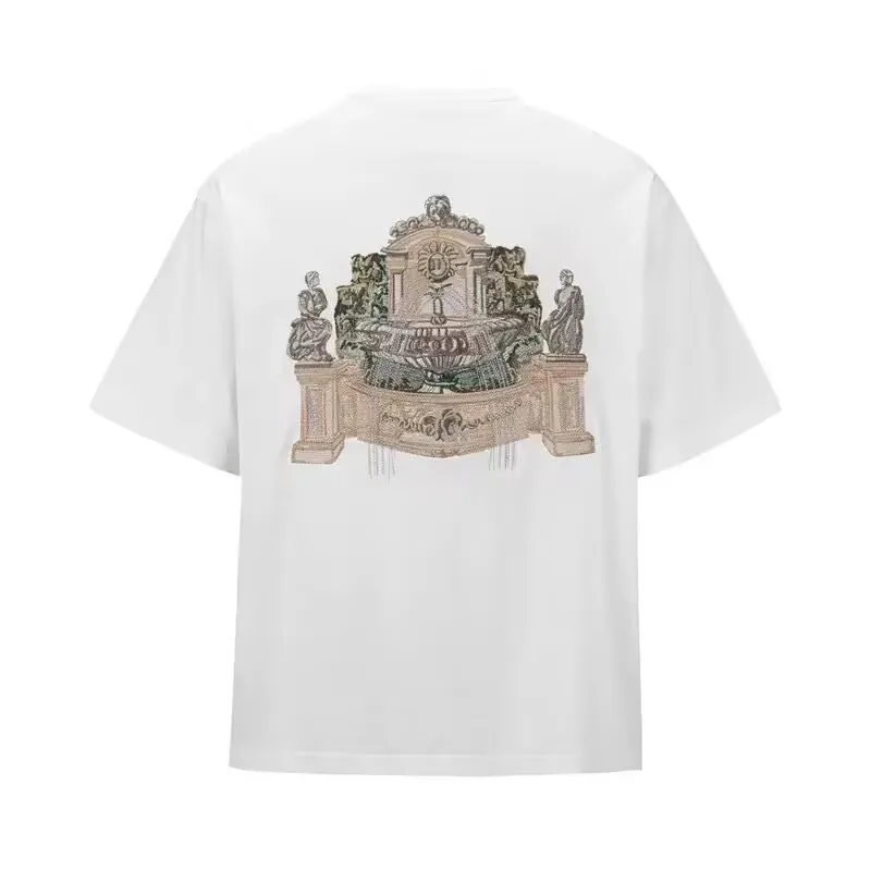 

Retro American Derschutze Abstract Building Cool Embroidery round Neck Short Sleeve T-Shirt Tee Breathable Skin-Friend...