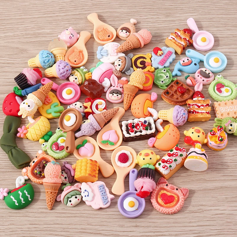 Tusember 10 Stück/Set Niedliche Kawaii Lebensmittel-Anhänger Eier Kuchen Eiscreme Flache Anhänger für Schmuckherstellung Ohrringe Halsketten Zubehör – Detail 1
