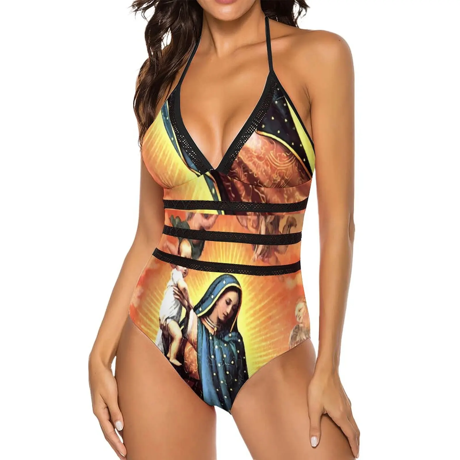 

Virgin Mary Swimsuit Our Lady Of Guadalupe One Piece Swimwear Push Up Stylish Bathing Suit Sexy Sport Graphic Beach Wear