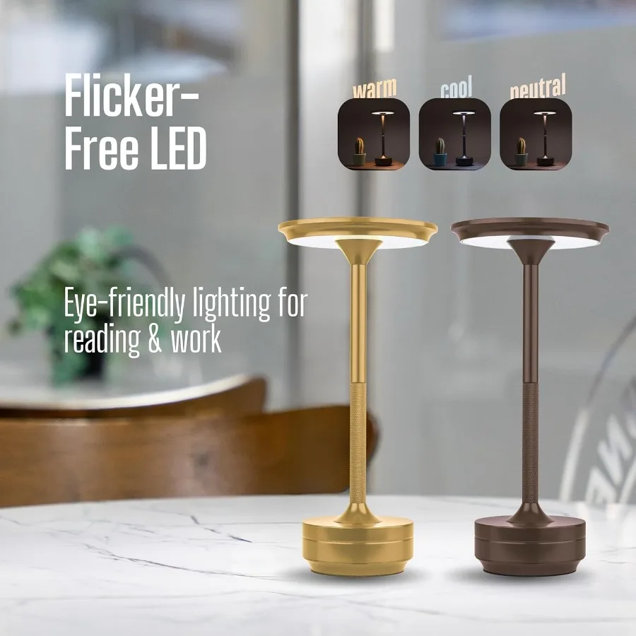 Draadloze oplaadbare aanraaklamp 5000 mAh batterij 20+ uur gebruik USB-C opladen 3 kleur- en helderheidsinstellingen Aluminium tafel La