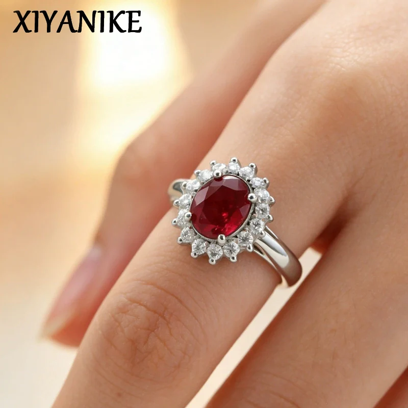 

XIYANIKE Sparkling Red Zircons Adjustable Finger Rings For Women Fashion New Jewelry Accessories Gift Party кольцо