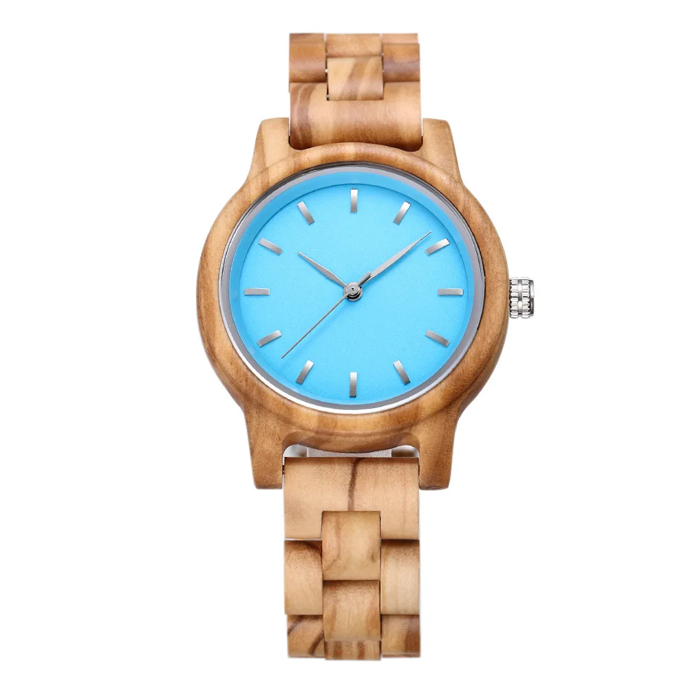 Light Engravable Round Female Watch Ultra Thin Wood Case Fold Buckle Custom Anniversary Gift Ladies Quartz Wristwatch