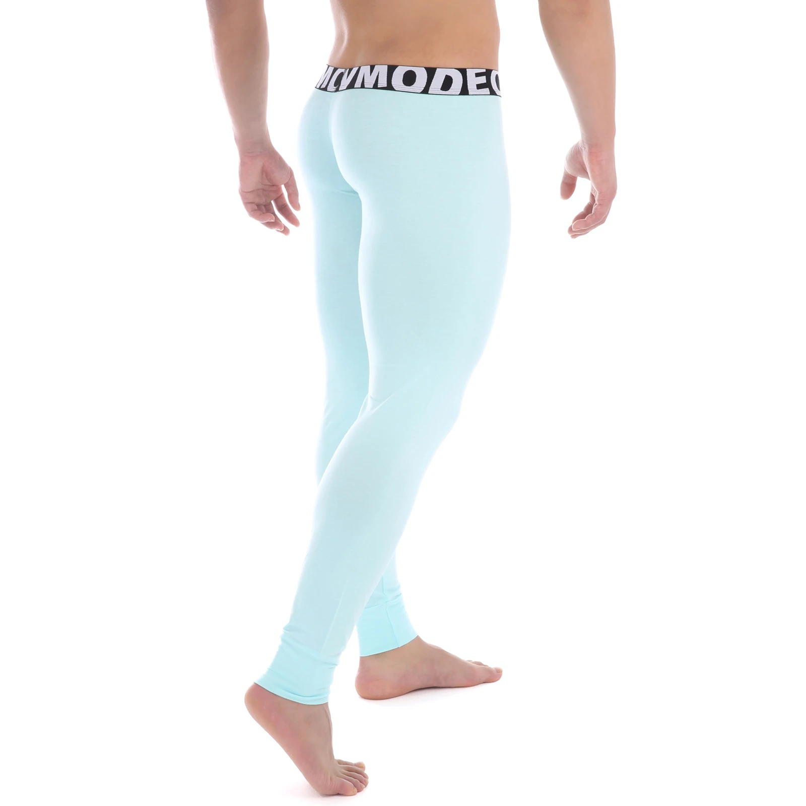 2Pcs Men's Winter Thermal Leggings Low Rise Elastic Wide Waistband Modal Compression Workout Pants Breathable Gyms Trousers