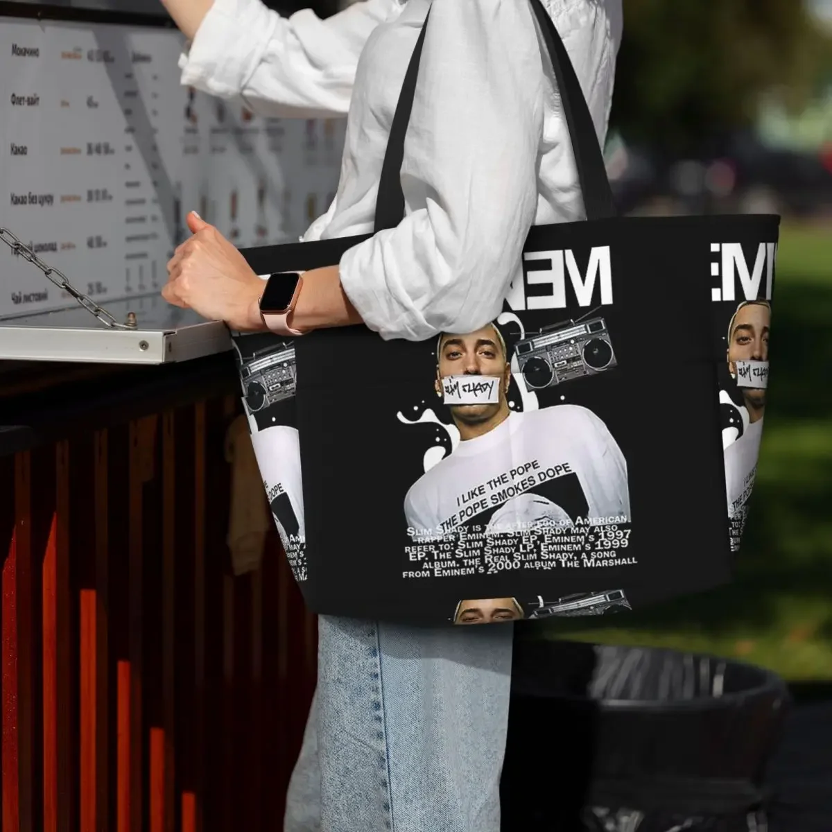 

Eminem Slim Shady Music Rap Beach Tote Bag Sport Gym Yoga Duffle Large Tote Bag Women Travel Bag Fitness bag