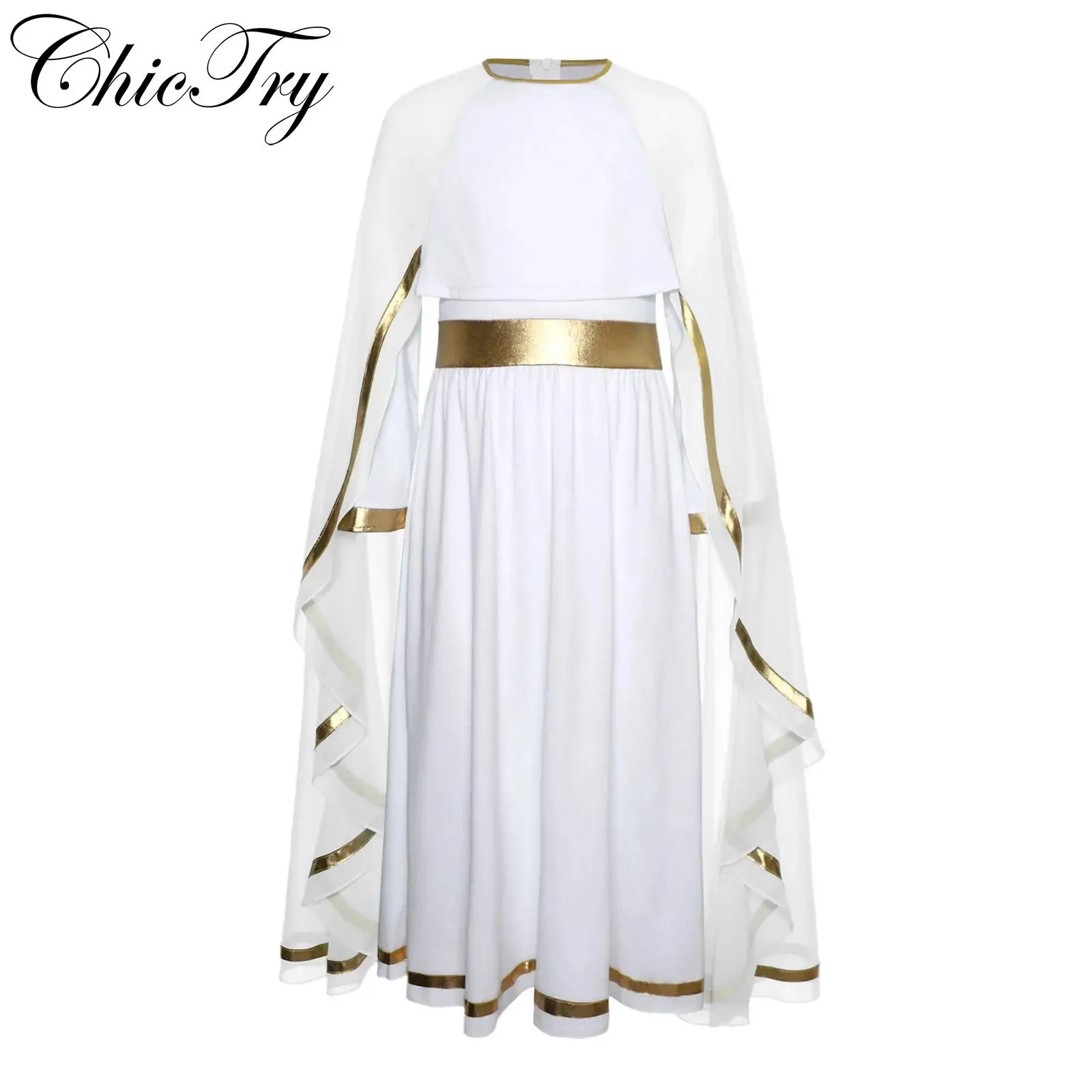 

Kids Girls Virgin Mary Costumes Halloween Cosplay Roleplay Party Dress Long Sleeve Ruffled Dress with Cape Carnival Dress Up