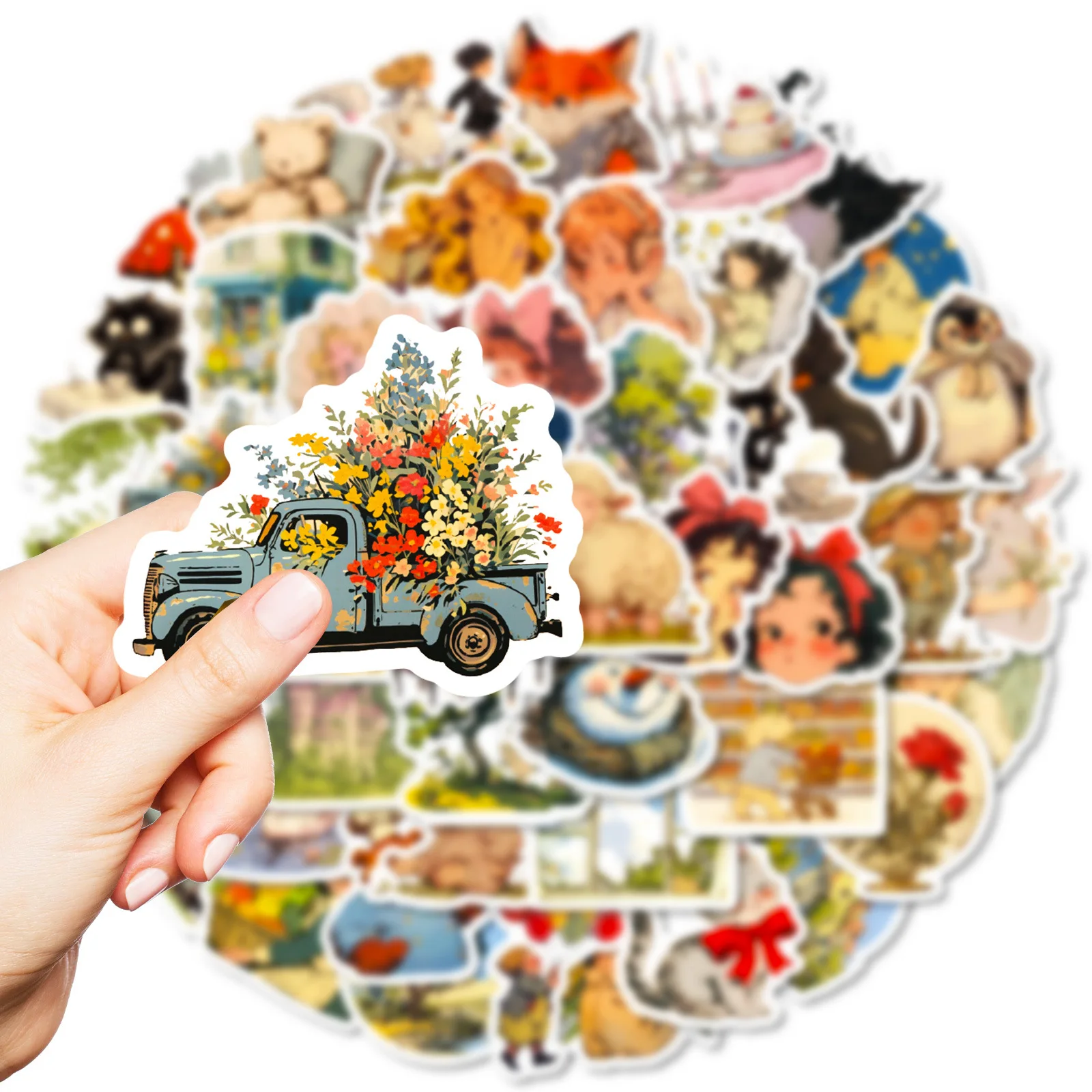 50PCS Märchen Stil Cartoon Aufkleber Retro Ländlichen Graffiti DIY Dekoration Kinder Spielzeug Gepäck Laptop Gitarre Auto Fahrrad Skateboard