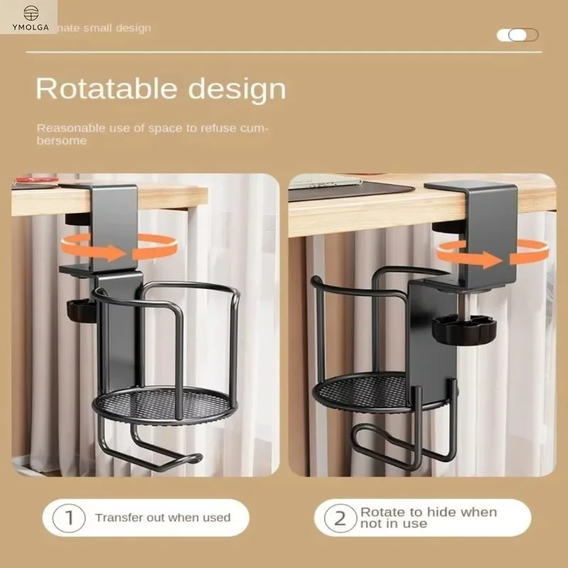 Fixed or Rotating Cup Holder - Drill-Free Arm Clamp Mount for Desk and Table Edge, Anti-Spill and Anti-Fall Secure Cup Holder