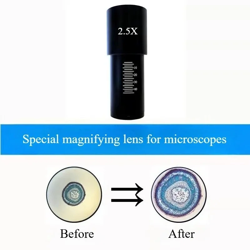 

2.5X Magnification Eyepiece 23.2mm Interface for Biological Microscopes Metal-Optical Glass
