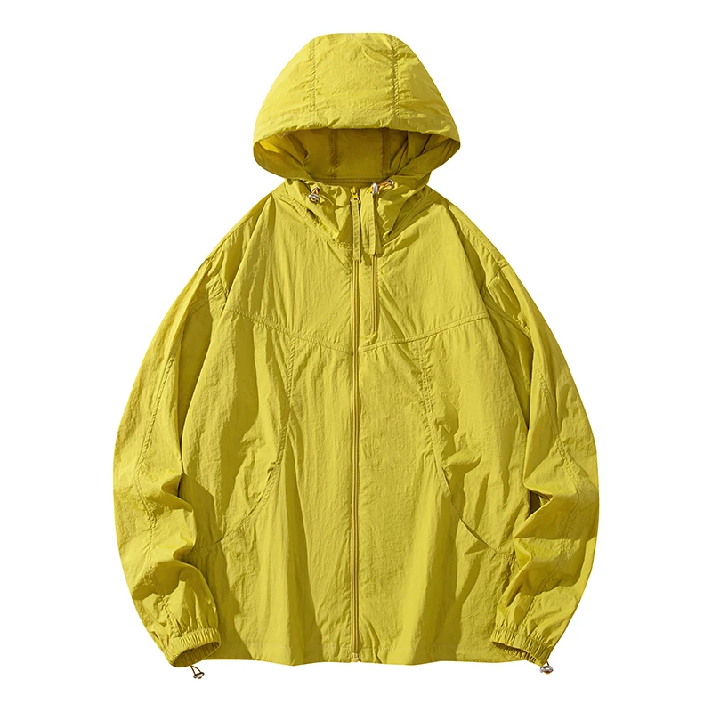 2026 Men Women's Fluorescent Hooded Sun Protection Skin Jacket UPF50+ Lightweight Quick Dry Zip Windbreaker Outdoor Hiking Coat