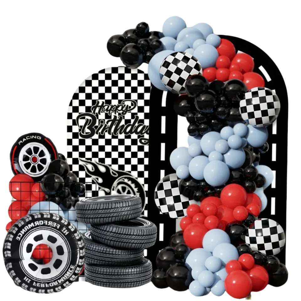 115 قطعة سباق موضوع بالون عيد ميلاد قوس مجموعة ماكا أزرق أحمر أسود اللاتكس بالون مع إطار كبير أبيض وأسود متقلب الألومنيوم احباط بالون مثالية للأطفال سباق موضوع حفلة عيد ميلاد الديكور الرجال العازبة حفلة سباق نادي الديكور #6