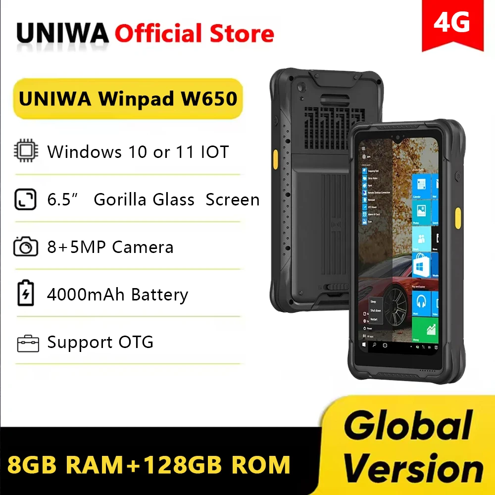 UNIWA WinPad W650 Mini Tablet 6.5 Inch Quad Core 8GB+128GB IOT Hanheld Windows PDA PC IP67 Waterproof 4000mAh Rugged Smart Pad