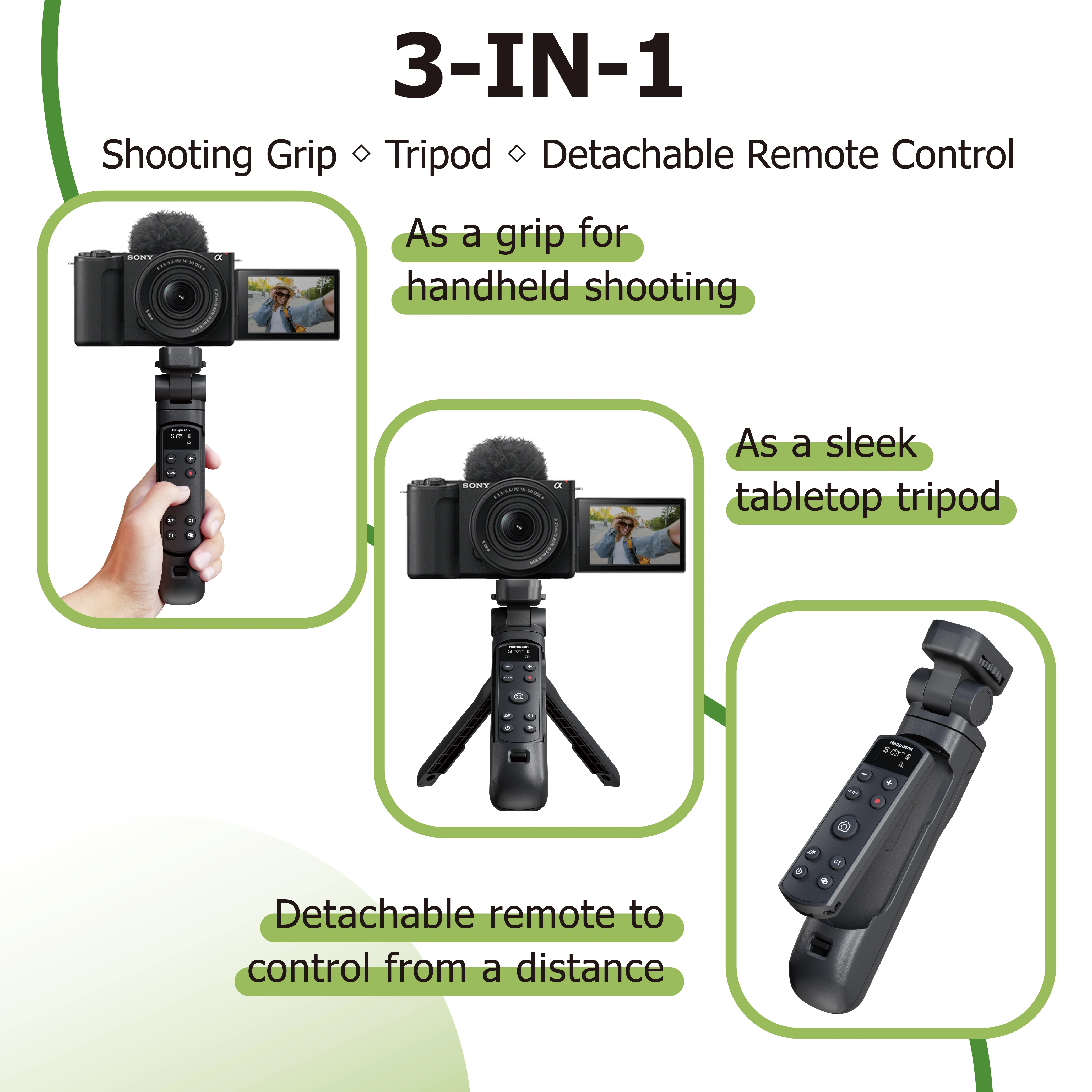 TG-3 Wireless Vlog Shooting Grip Tripod Remote Control with OLED Display For Fujifilm / Canon / Nikon / Sony Cameras
