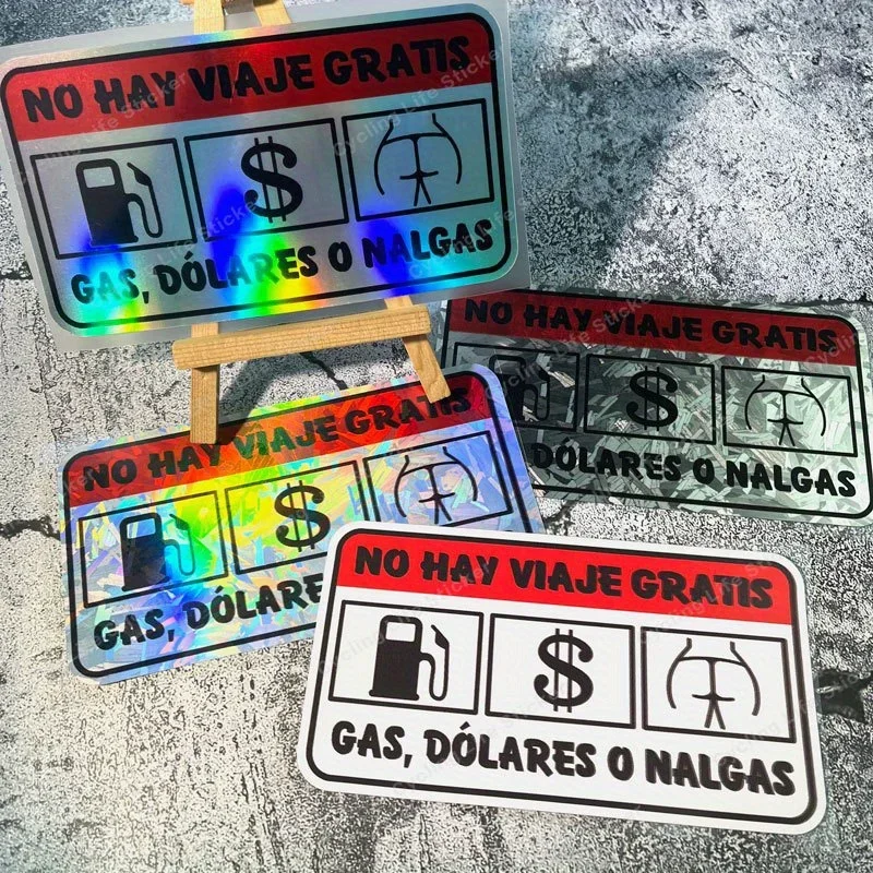 قطعة واحدة من ملصقات السيارات ذات العبارة الإسبانية - ثلاثية الأبعاد، مع محطة للغاز، أوراق الدولار والغنيمة #2
