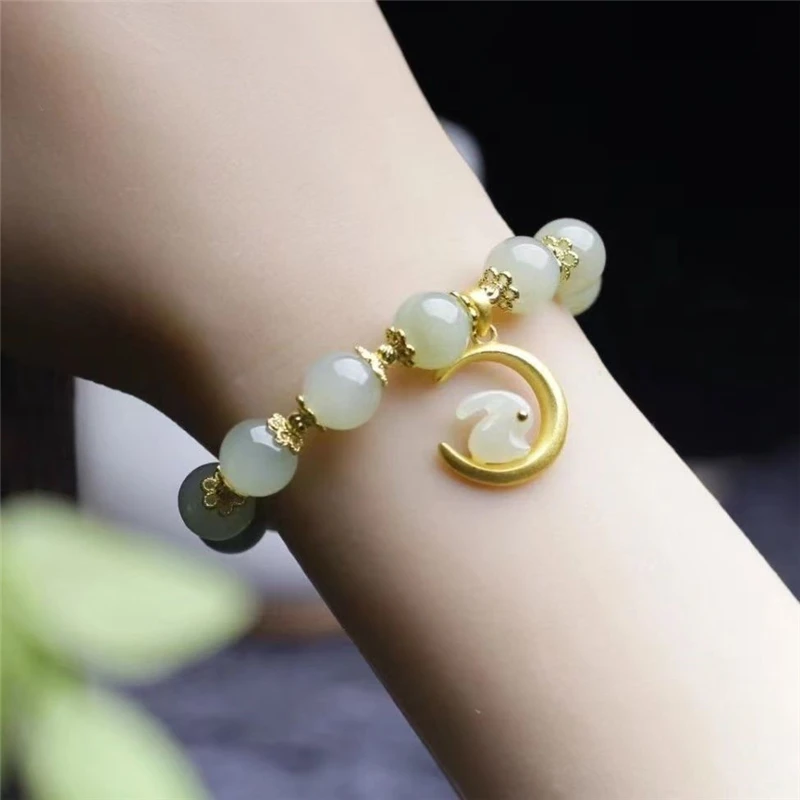 Vintage handicrafts, Chinese moon rabbit Hotan Jade bracelet, versatile accessories, auspicious accessories, exquisite gifts