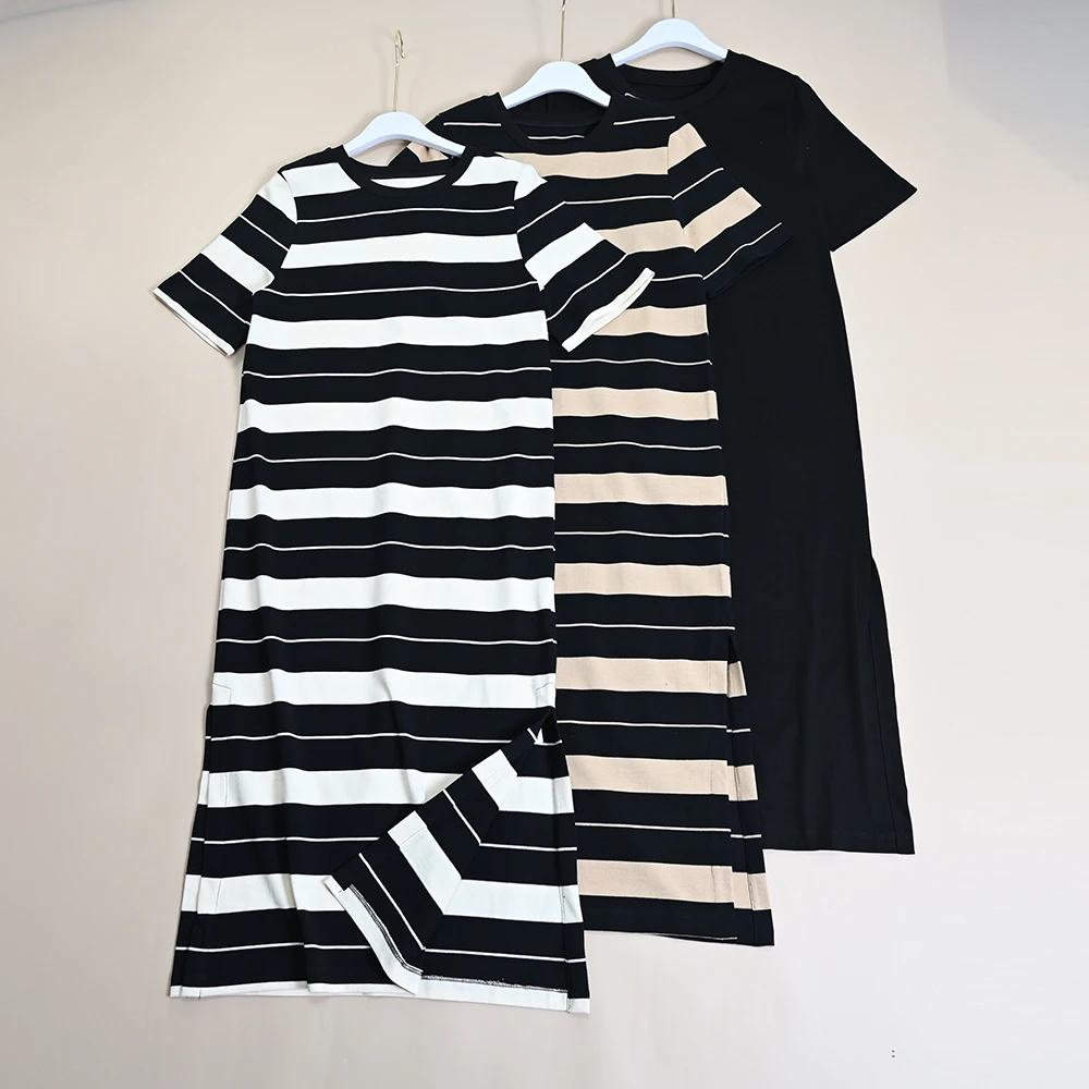 T-shirt mi-long en coton, nouvelle Version Stand, ort Sve, rayé Dr Commute, taille ample, jupe trapèze, été