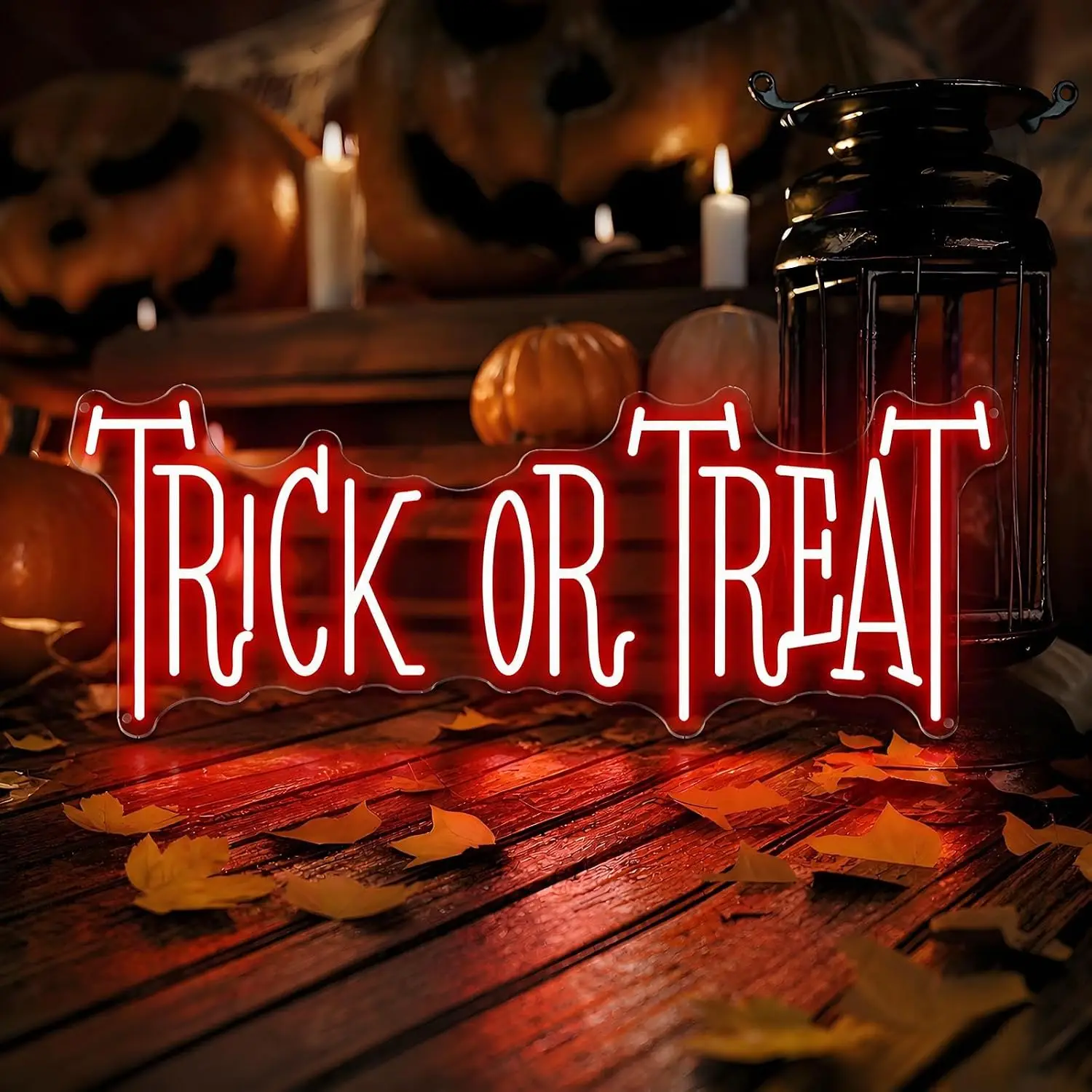 Trick Or Treat Neon Sign USB Powered LED Neon Light,Halloween Party Home Bar Haunted House Holiday Decoration Gift Night Light