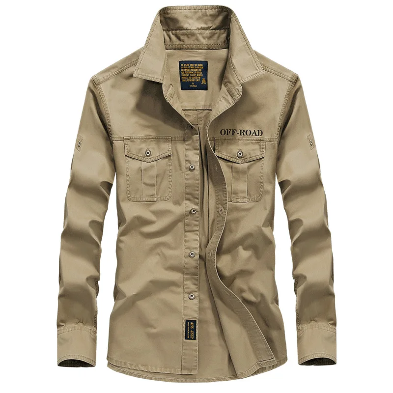 Men's Spring Cotton Casual Shirt Military Tooling Shirt Oversize Loose Long Sleeve Cargo Shirts Male High Quality Solid Clothing