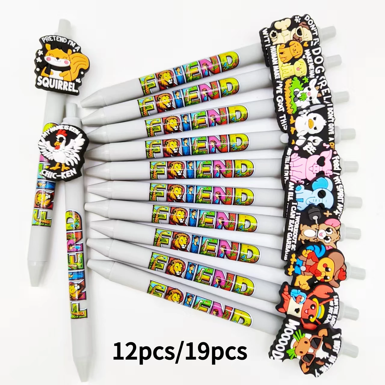 

12 шт./19 шт., шариковая ручка с элементом фразы животного, светло-серая, удобная праздничная шариковая ручка для ежедневных заметок.