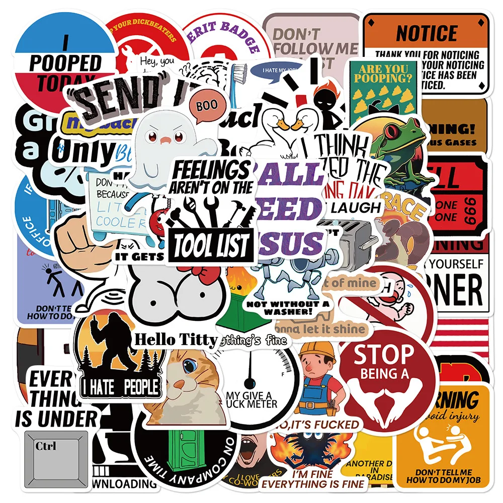 50Pcs Funny Stickers for Adults Meme Pack Stickers for Laptop Hard Hats Car Motorcycle Helmet Sarcastic Graffiti Decals